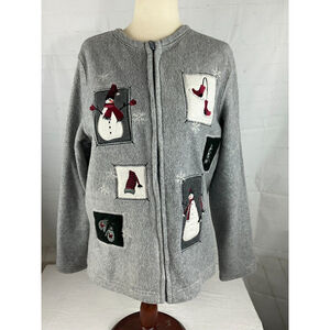 Women’s Natural Identity Zip Up Fleece Holiday Jacket Size Medium Gray Cozy EUC